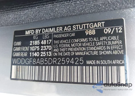 2013 Mercedes-Benz C 300 Luxury 4Matic/Sport 4Matic z USA, uszkodzony, nr VIN WDDGF8AB5DR259425